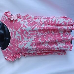 Perfect Peach Tie-dye top, ruffle cap sleeve, pink & white